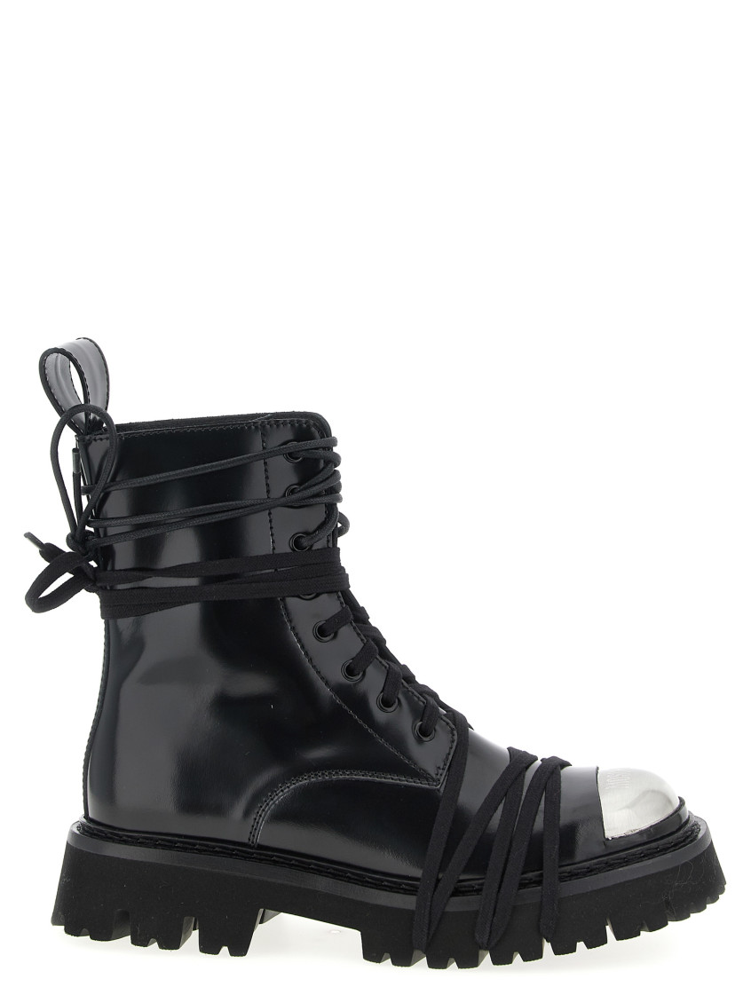 Moschino Lace-up Metal-toe Combat Boots In Black