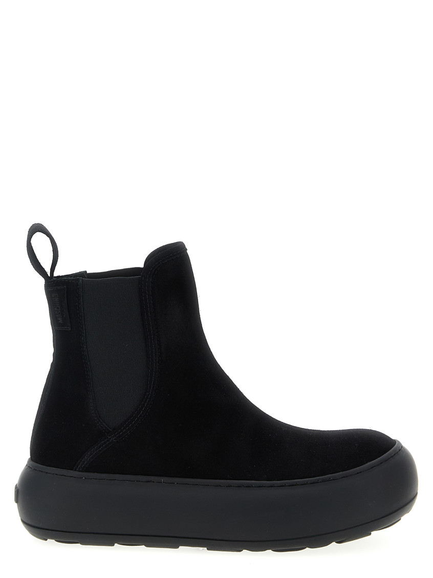 Moschino Round Toe Boots With Elastic Side Panels In Black