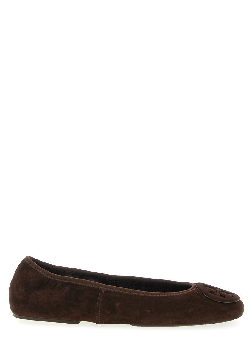 Tory Burch Suede Ballet Flats With Logo Embellishment In Brown