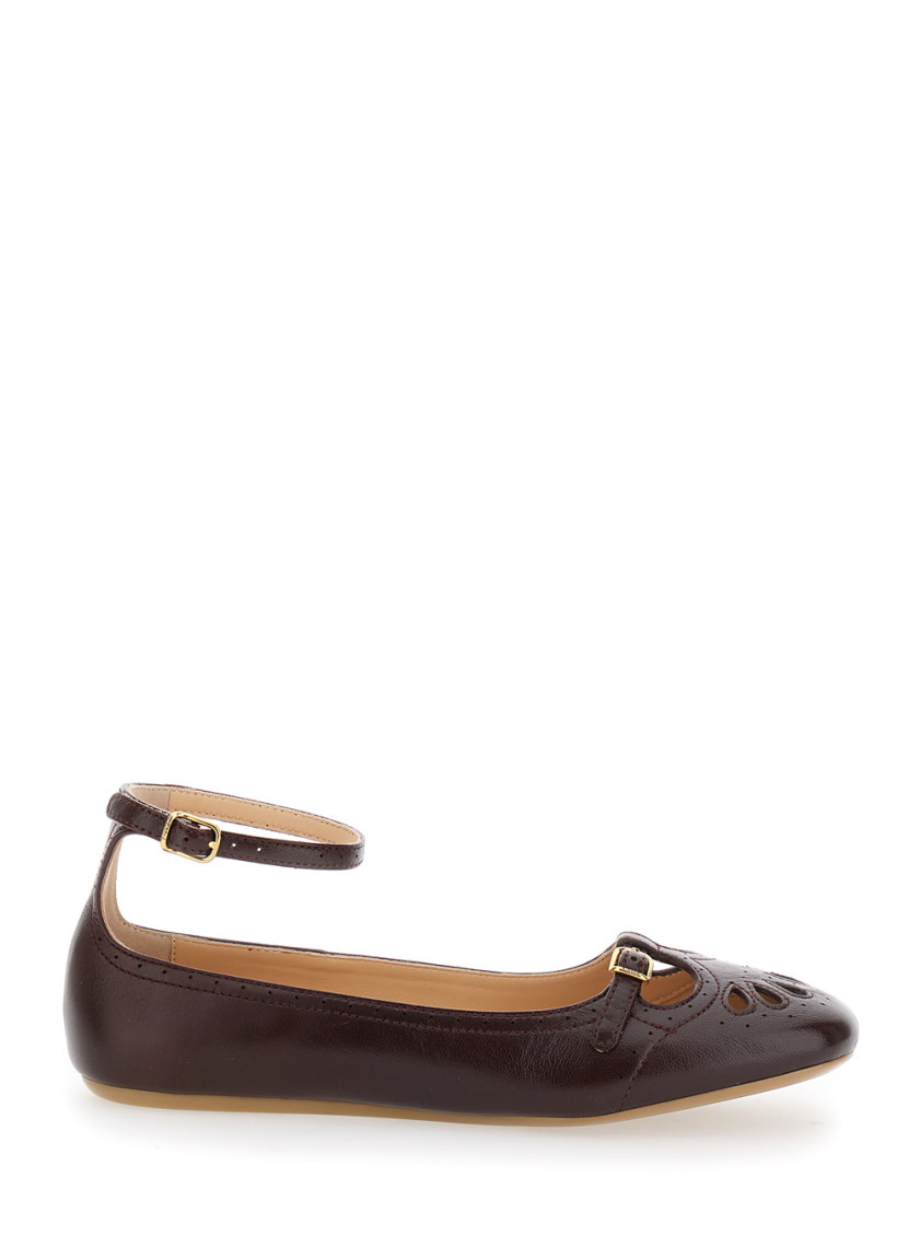 Chloé Purple Leather Ballet Flats In Brown