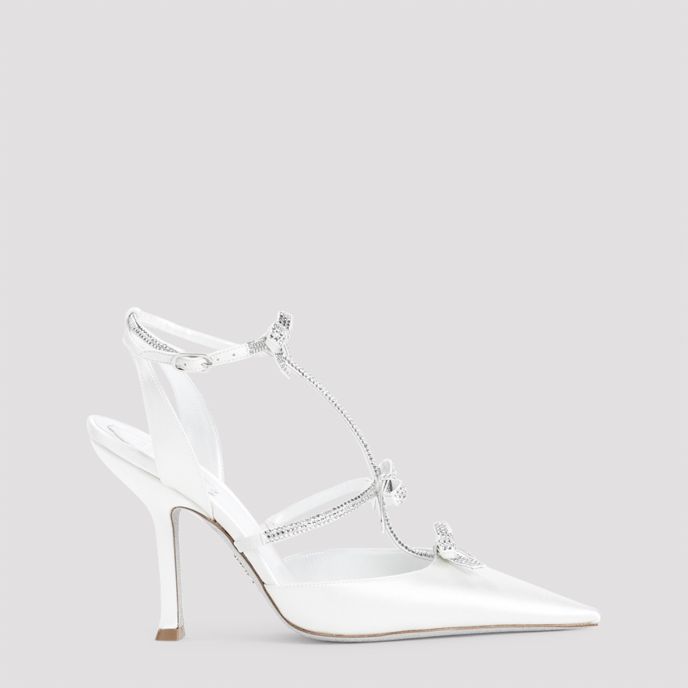 René Caovilla White Pointed Toe Heels In White