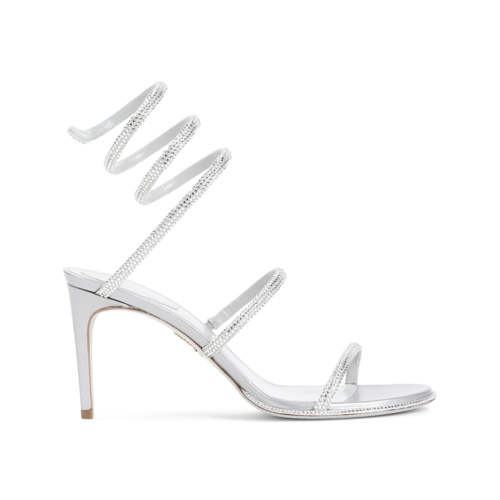 René Caovilla Cleo 80 Wraparound Satin Sandals In Grey