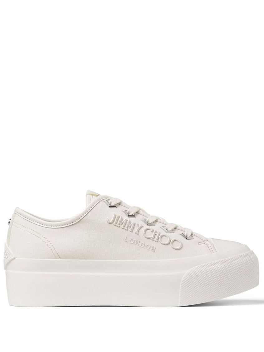 JIMMY CHOO WHITE PALMA CANVAS SNEAKERS 