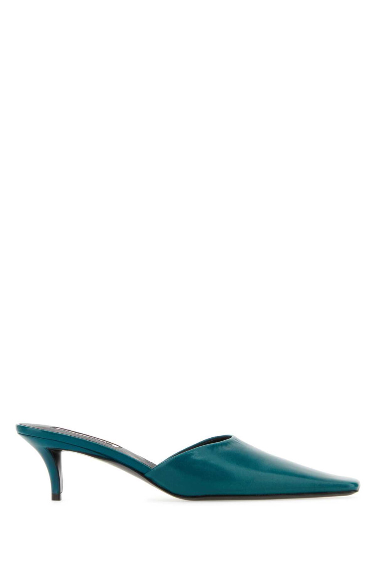 Jil Sander Teal Green Leather Mules In Blue