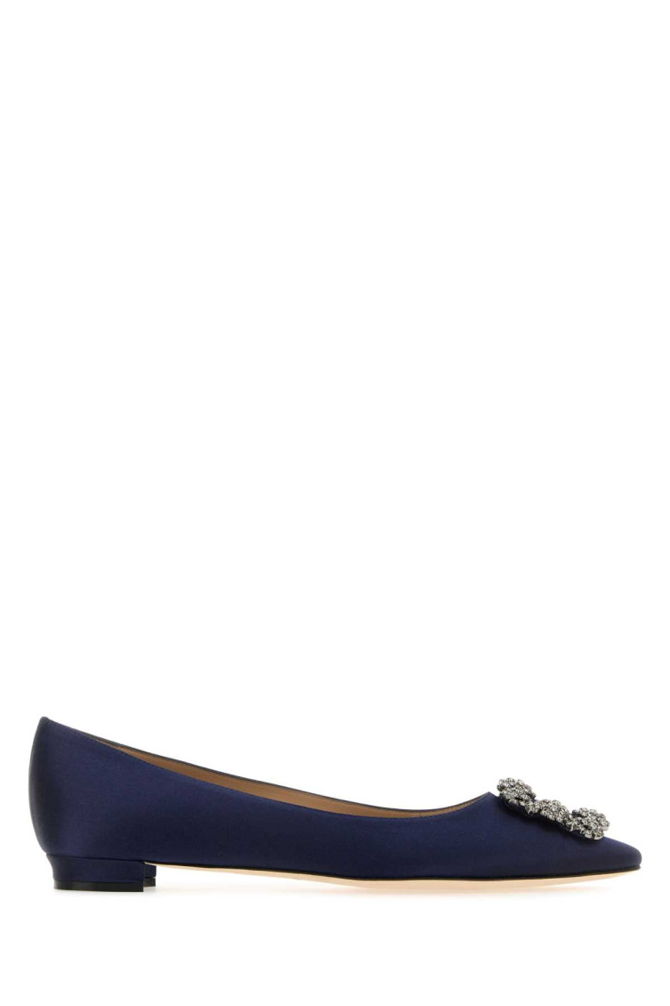 Shop Manolo Blahnik Navy Blue Satin Ballet Flats