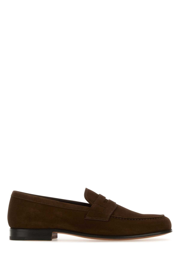 Church's Round Toe Suede Loafers With Penny Strap In Brown
