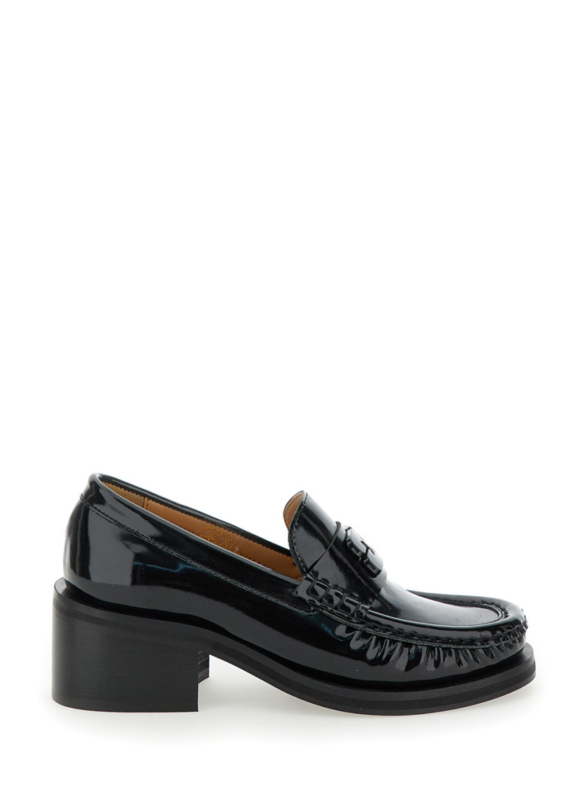 Ganni 'butterfly' Black Loafers With Tonal Logo In Black