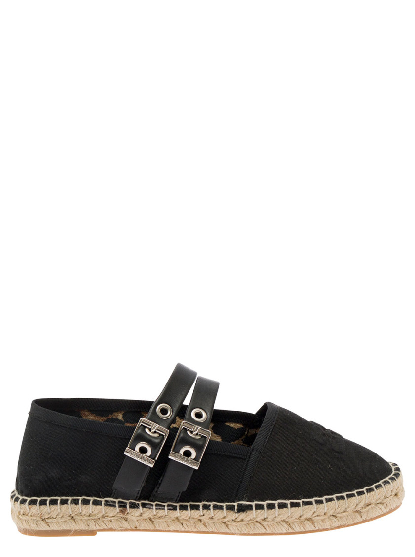 Ganni Buckled Canvas Espadrilles In Black