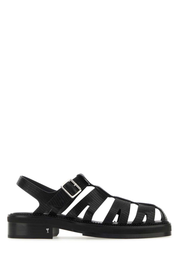 Ami Alexandre Mattiussi Caged Leather Sandals In Black