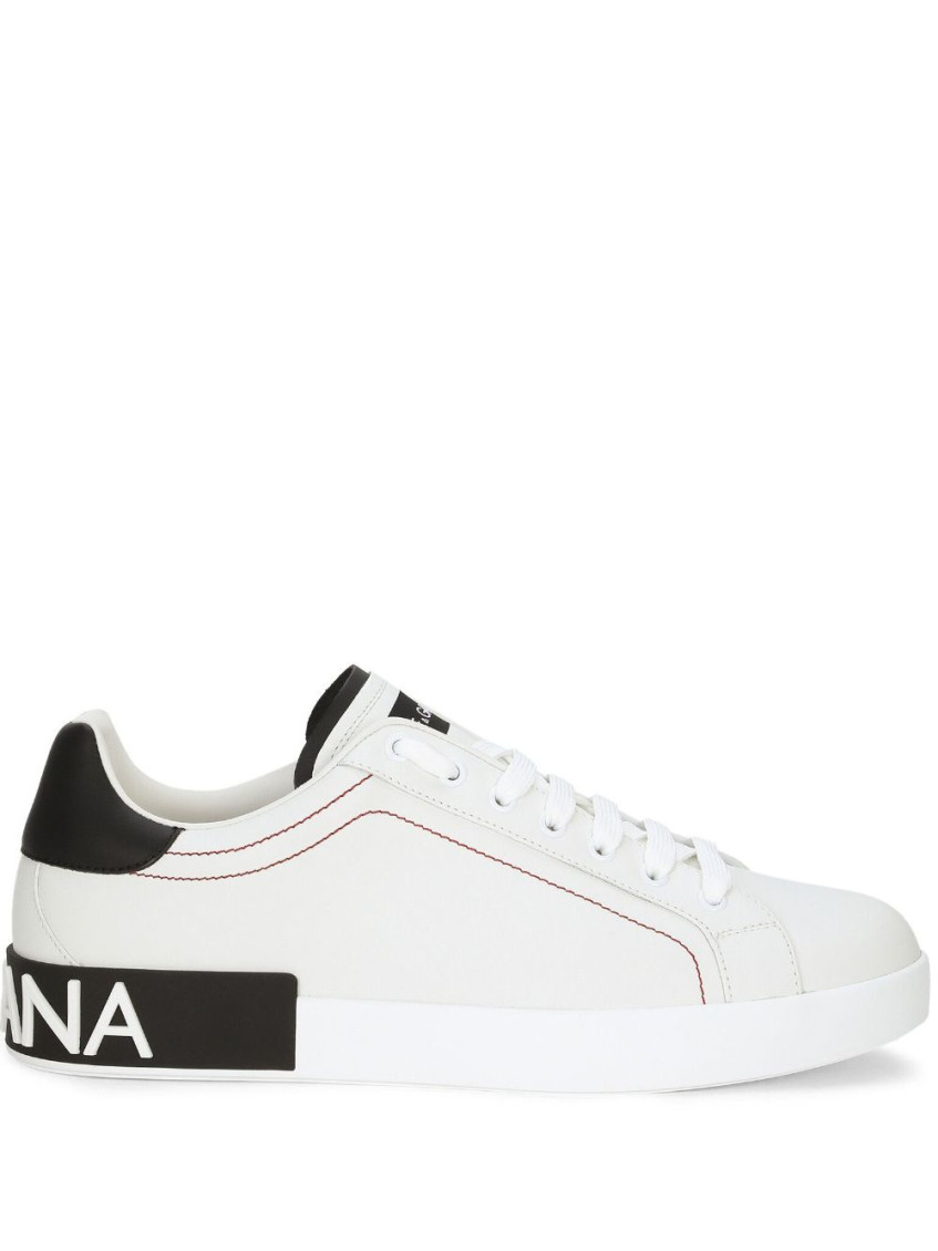 Dolce & Gabbana Portofino Leather Sneakers With Rubberized Logo Shoes In White