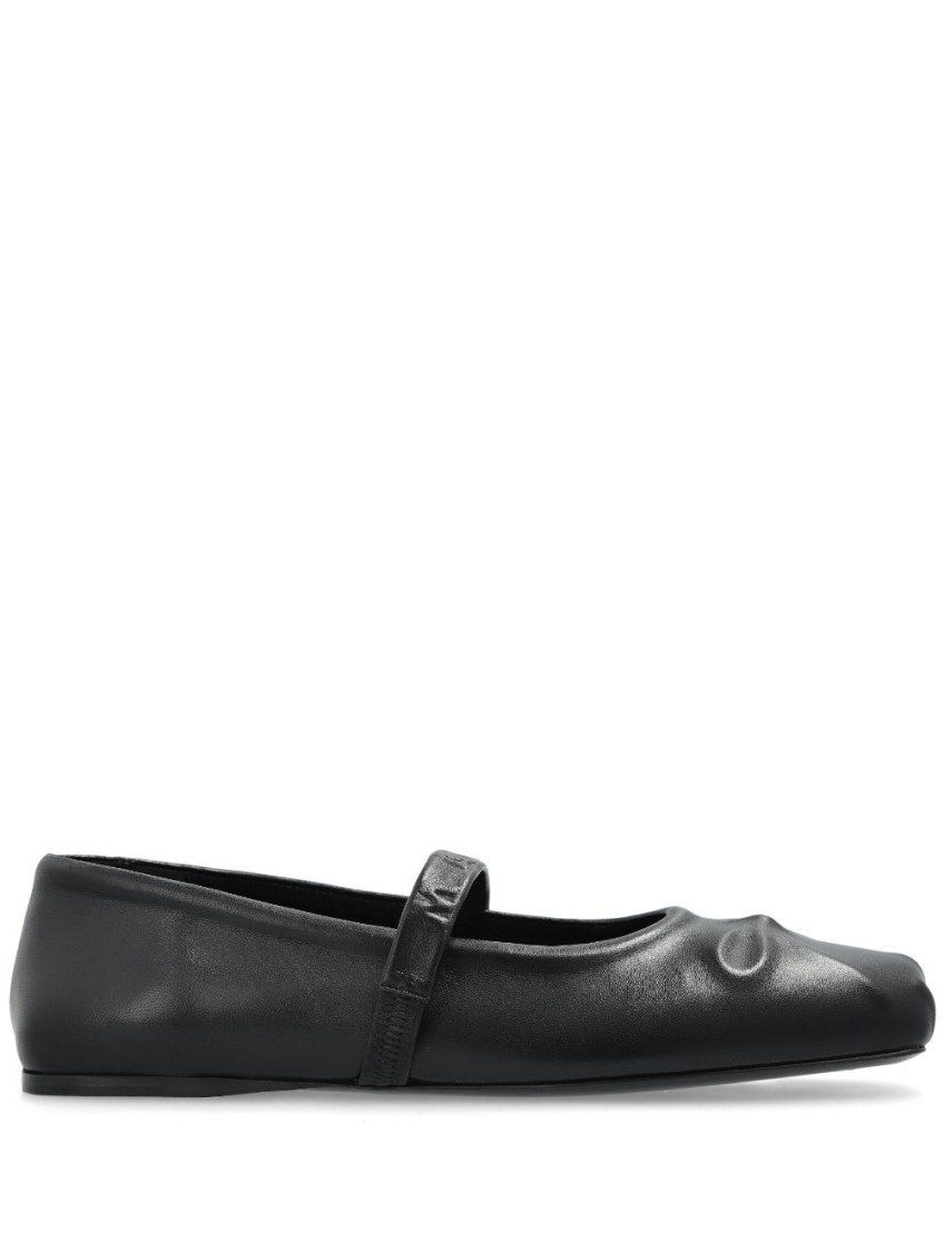 Marni Black Ballerinas With Embossed Bow Detail On The Front In Leather Woman In Black