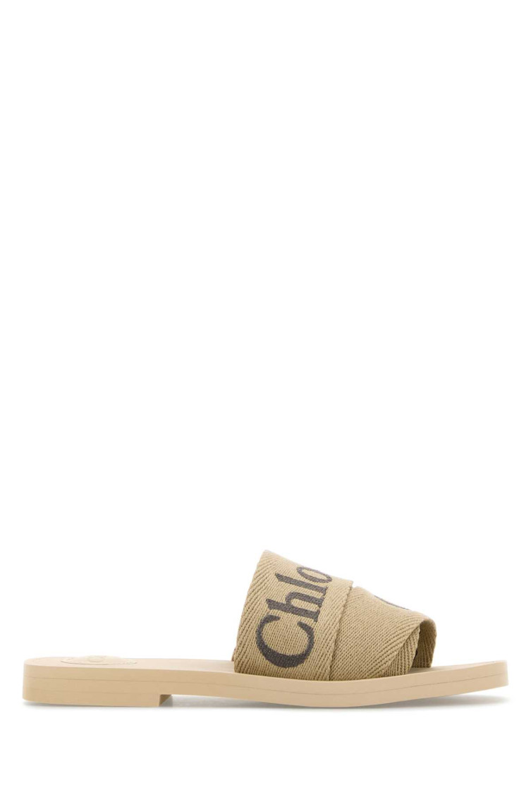 CHLOÉ BEIGE CANVAS WOODY SANDALS 