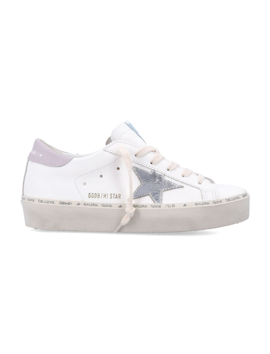 Golden Goose White Hi Star Leather Sneakers In White