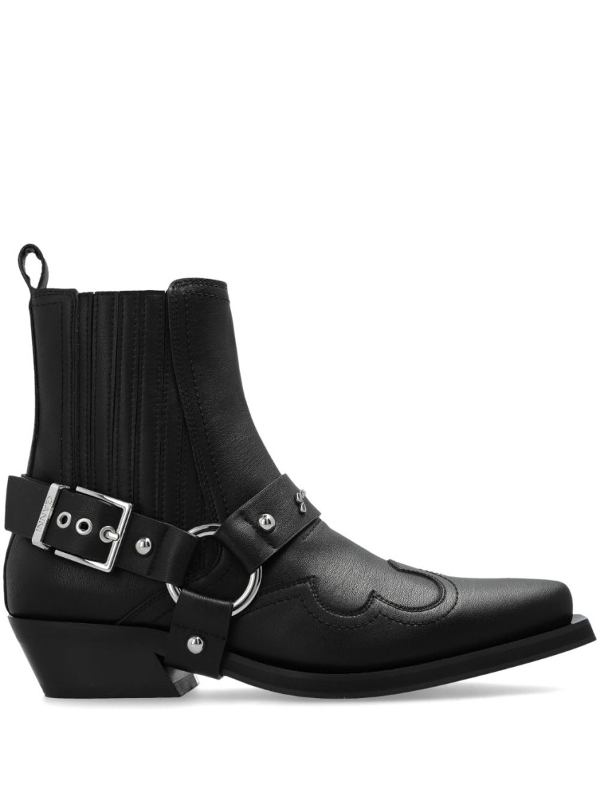 Ganni Western Chelsea Ankle Boots In Black