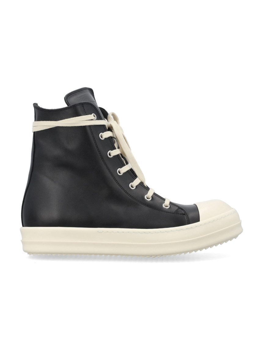 Shop Rick Owens Black Leather High Top Sneakers