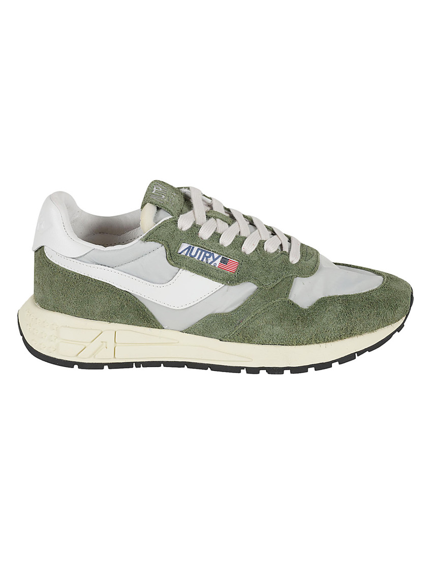 Autry Green And White Suede And Nylon Reelwind Low Sneakers In Green