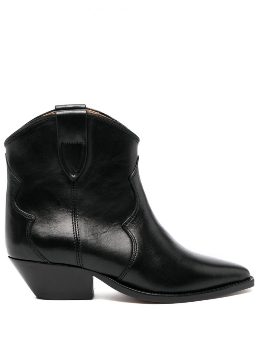 Isabel Marant Dewina Black Slip-on Ankle Boots With Low Block Heel In Leather Woman In Black
