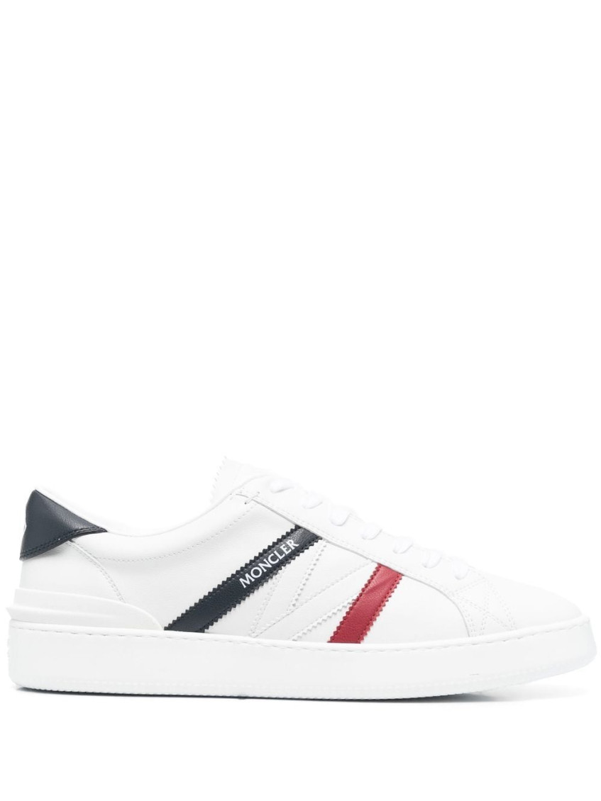 Shop Moncler White Black Monaco Leather Sneakers