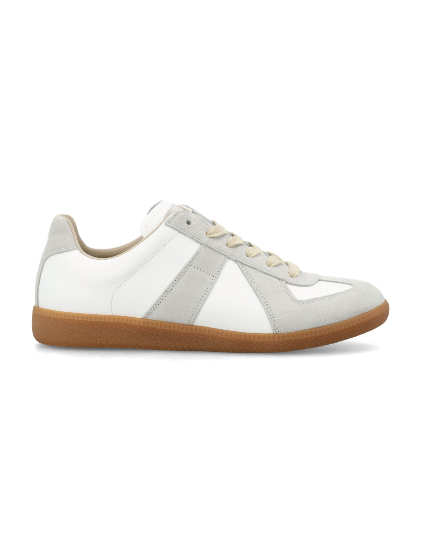 Maison Margiela Off White Leather And Grey Suede Replica Sneakers In White