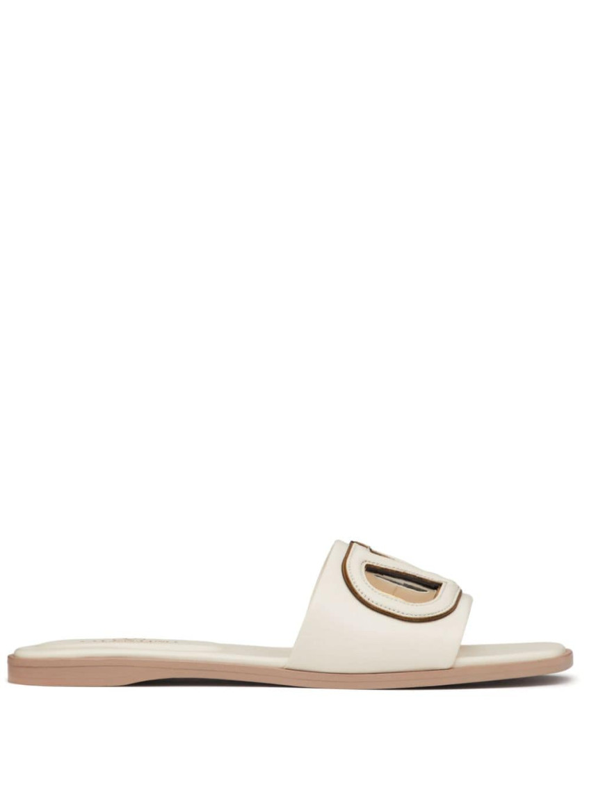 Valentino Garavani Vlogo Signature Flat Leather Sandals In White