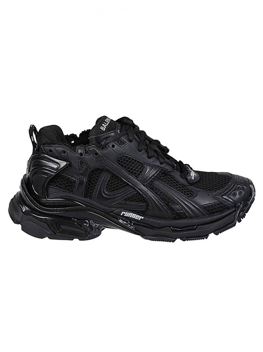Balenciaga Men Runner Mesh And Leather Sneakers In Black