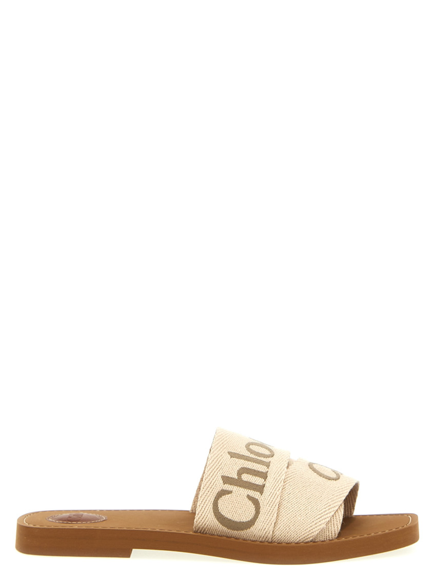 Shop Chloé Beige Woody Sandals