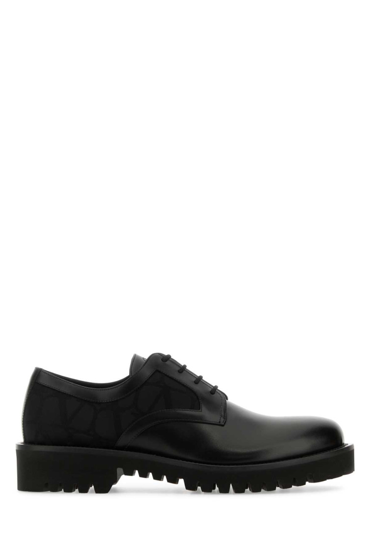 Shop Valentino Black Round Toe Lace Up Shoes