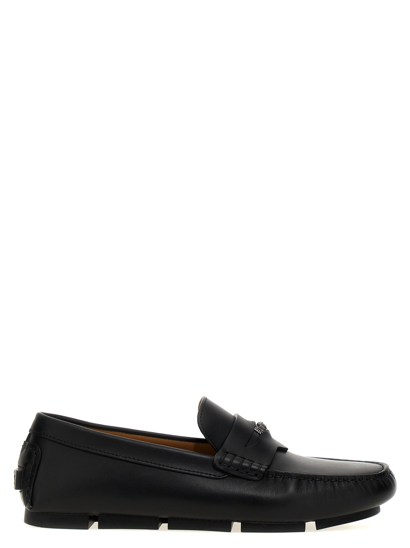 Shop Versace Black Medusa Biggie Loafers