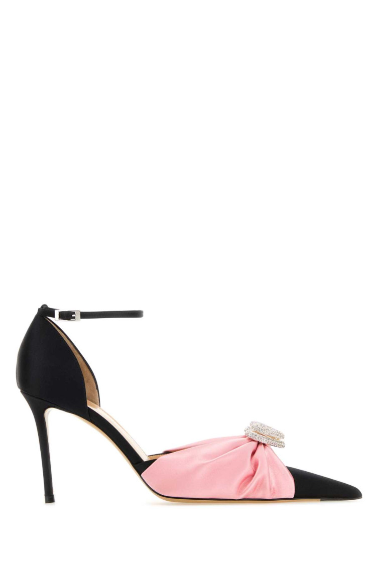 Mach&mach Double Heart 110mm Satin Pumps In Black