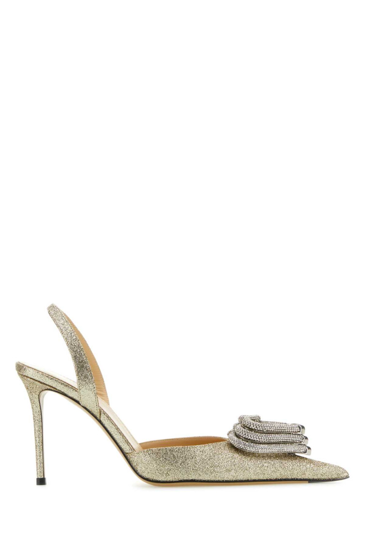 Mach&mach Triple Heart Glitter Pointed Toe Slingback Pump In Golden