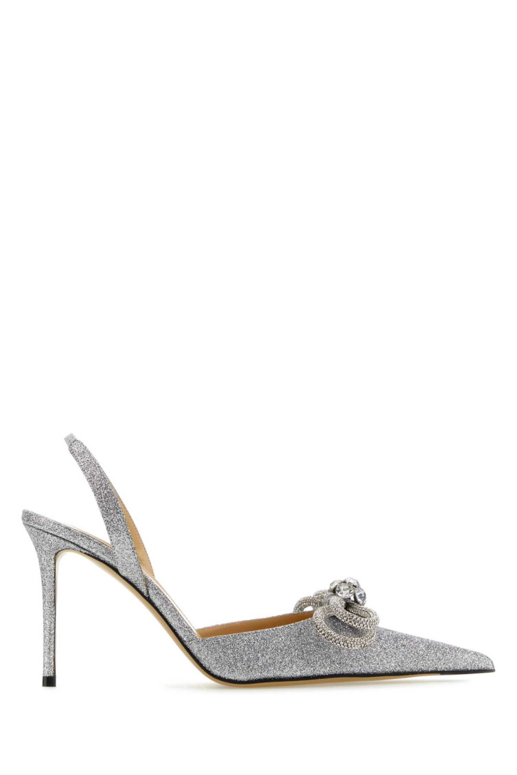 Mach&mach Fabric Pumps With Embellished Detail And Glitter Finish In Silver