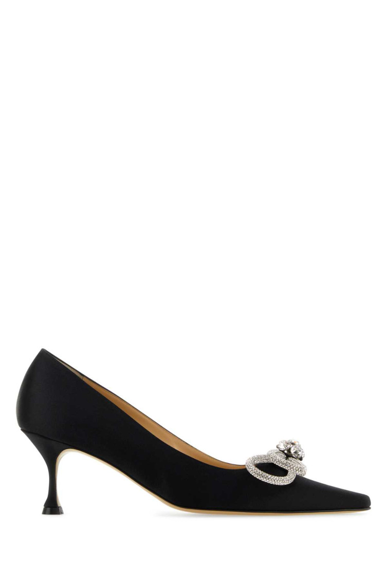 Mach&mach Rhinestone Bow Pointed Satin Pumps In Black