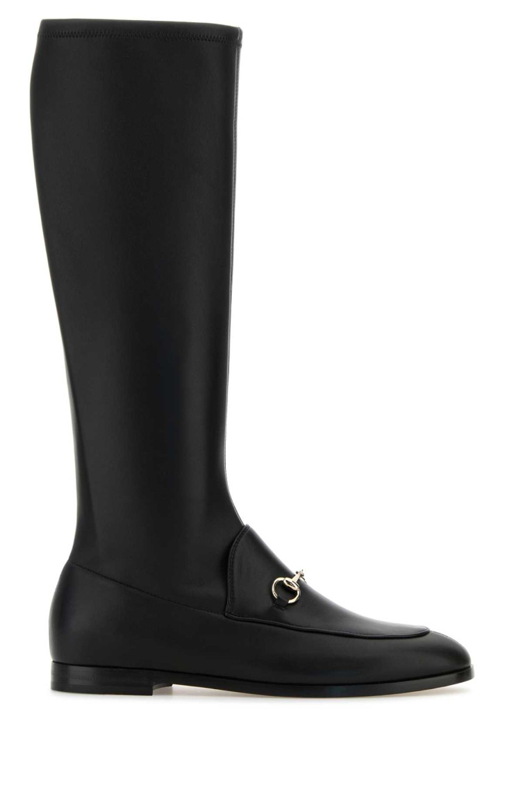 Gucci Leather Knee-high Boots Metal Hardware In Black