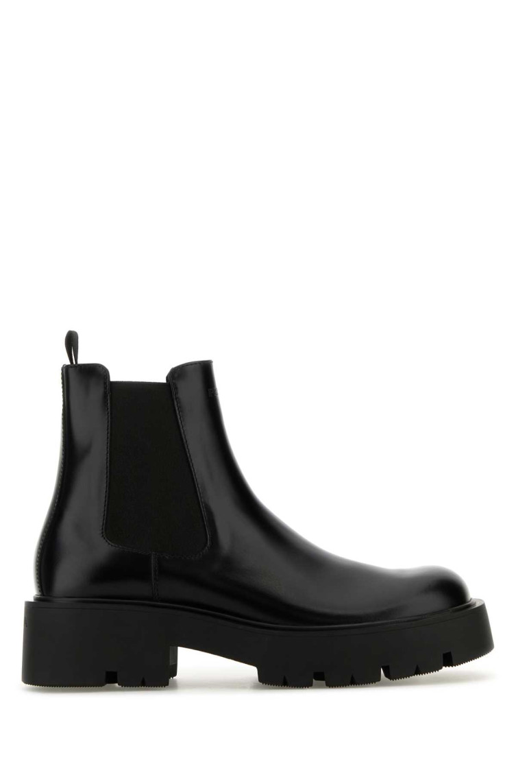 Prada Men's Monolith Brushed Leather Chelsea Boots In Black