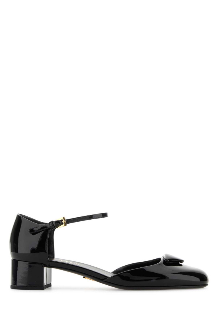 Prada Leather Block Heel Pumps With Patent Finish In Black