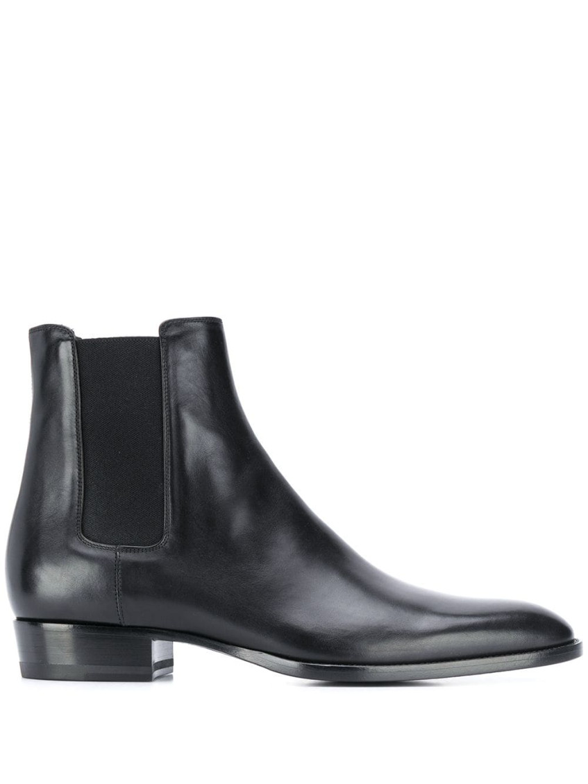 Saint Laurent Leather Wyatt Chelsea Boots In Black
