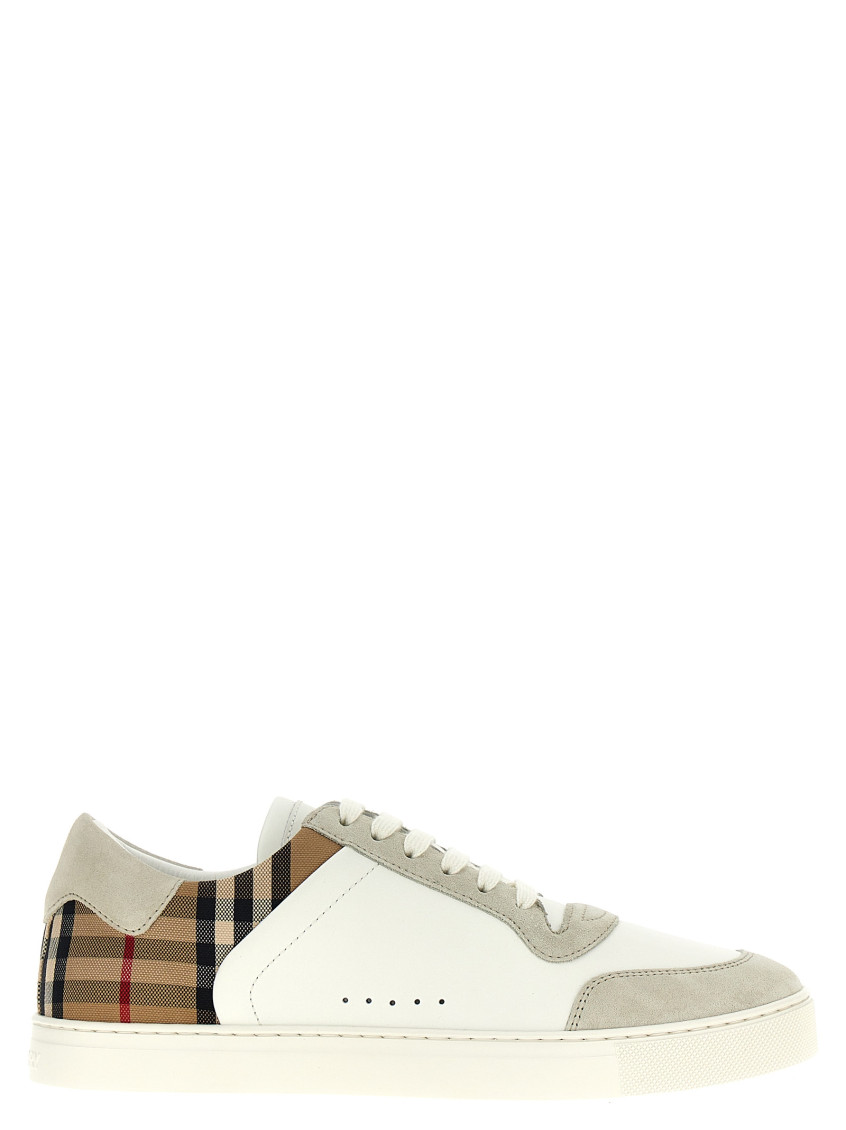 Burberry Men Stevie Leather And Check Canvas Sneakers In White