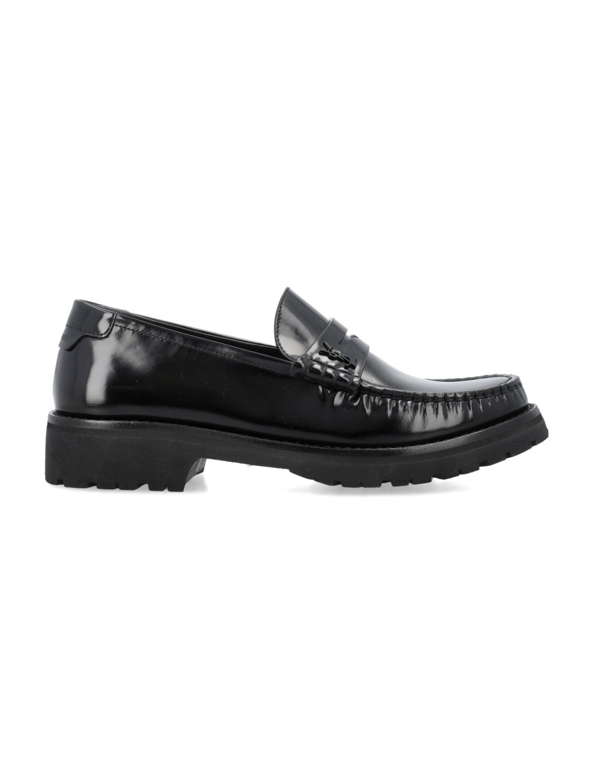 Saint Laurent Le Loafer High-shine Finish Flat Shoes In Black