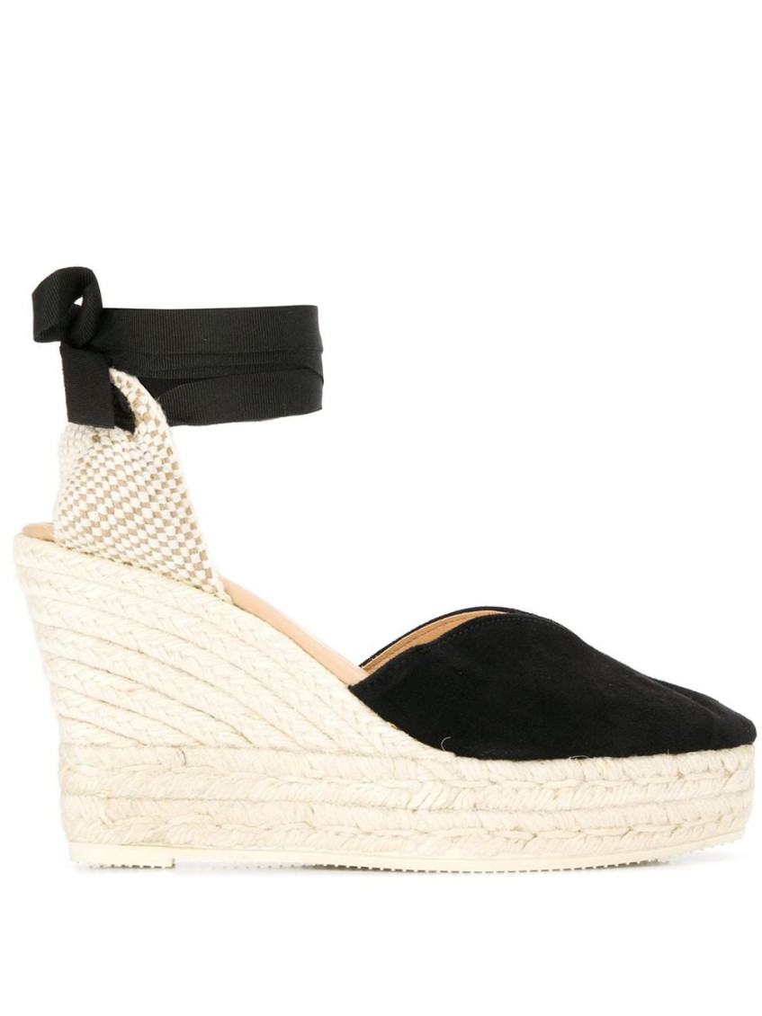 Manebi Hamptons Suede Heart-shaped Wedge Espadrilles In Black