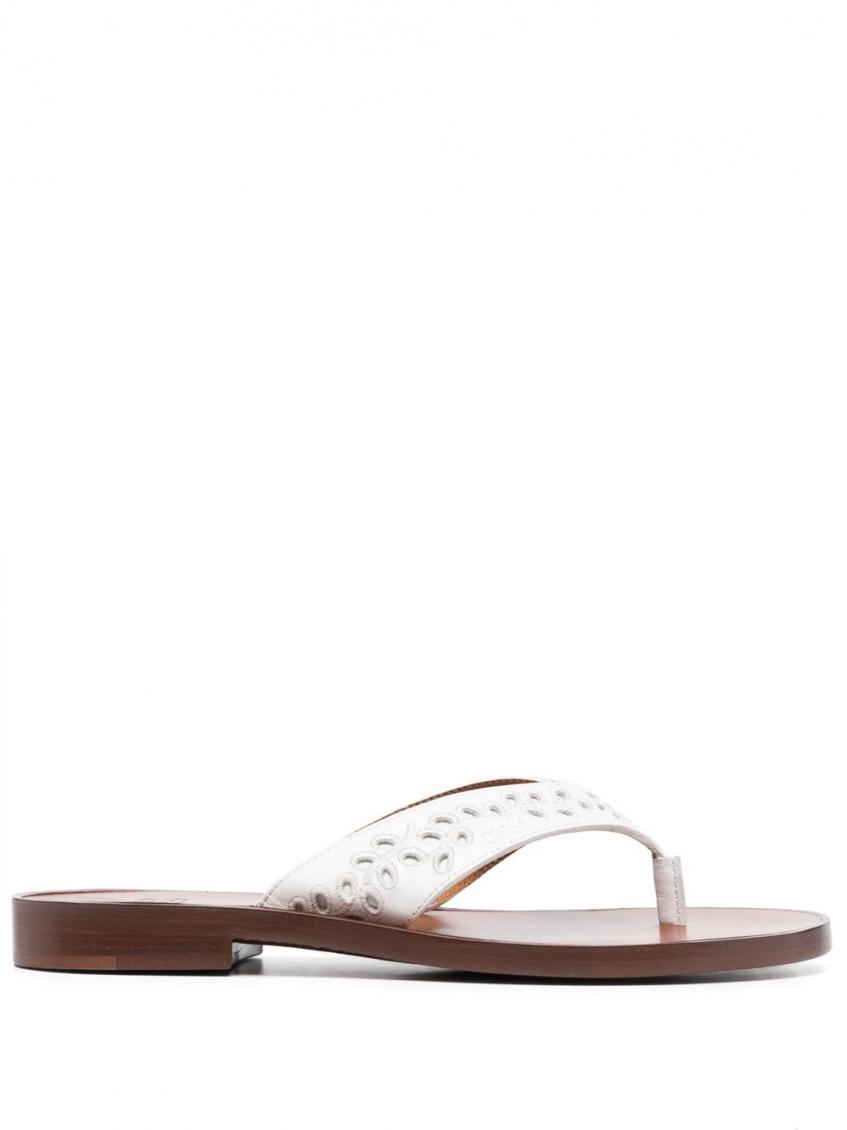 サンダル・ミュール Chloe White leather Paz ChloAC x Eres thong slippers Chloé Chloe Women White Leather Paz Chloe X Eres Thong