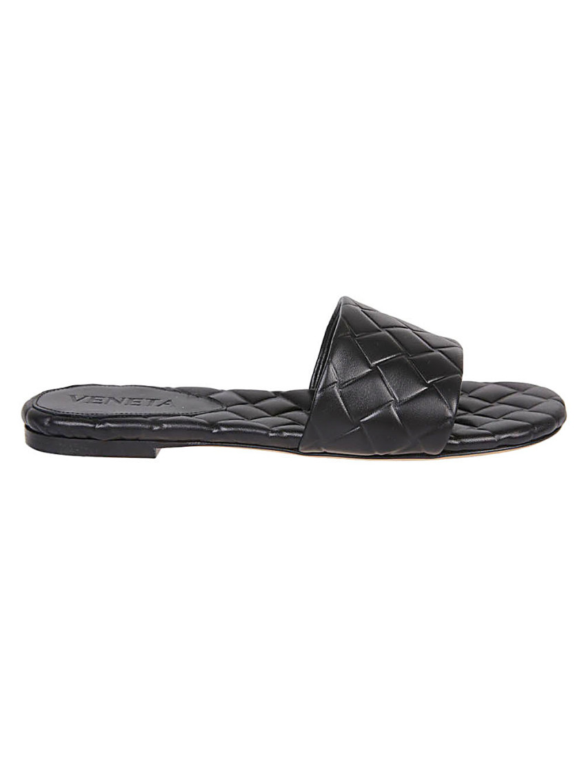 Bottega Veneta Quilted Leather Flat Slide Sandals In Black