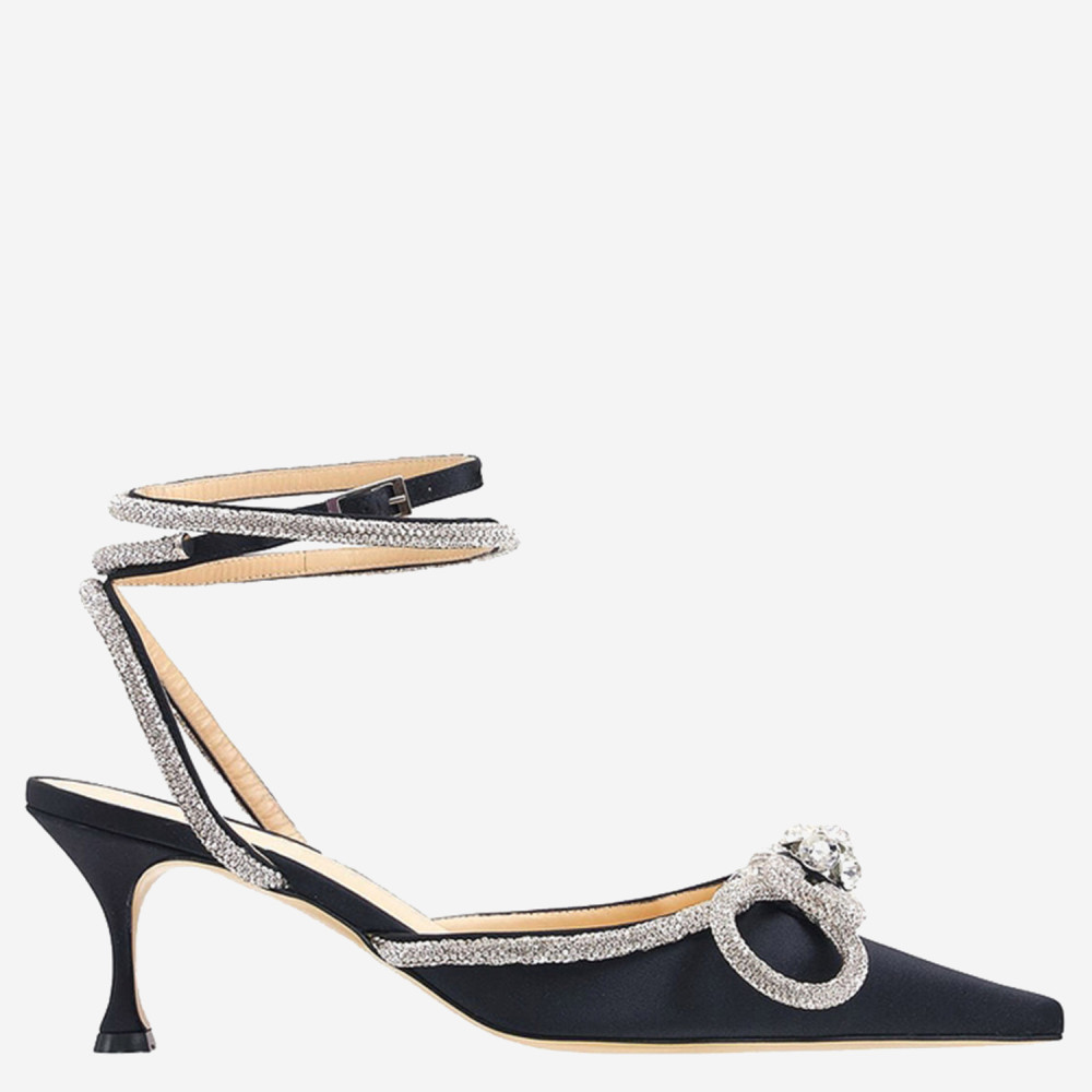 Mach&mach 65 Double-bow Crystal-embellished Satin Pumps In Black