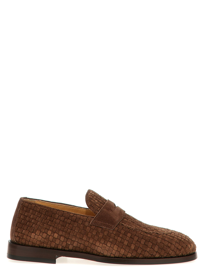 Brunello Cucinelli Woven Texture Loafers With Kleather Finish In Brown