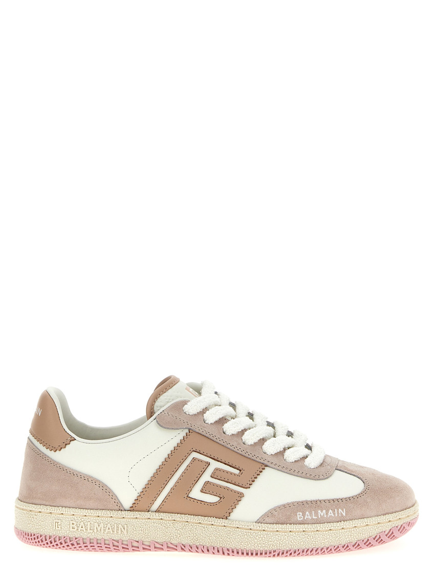 Shop Balmain Beige Lace Up Sneakers