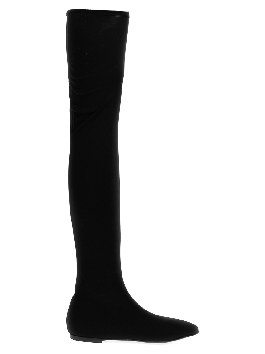 Dolce & Gabbana Pointed Toe Stretch Fabric Over-the-knee Boots In Black