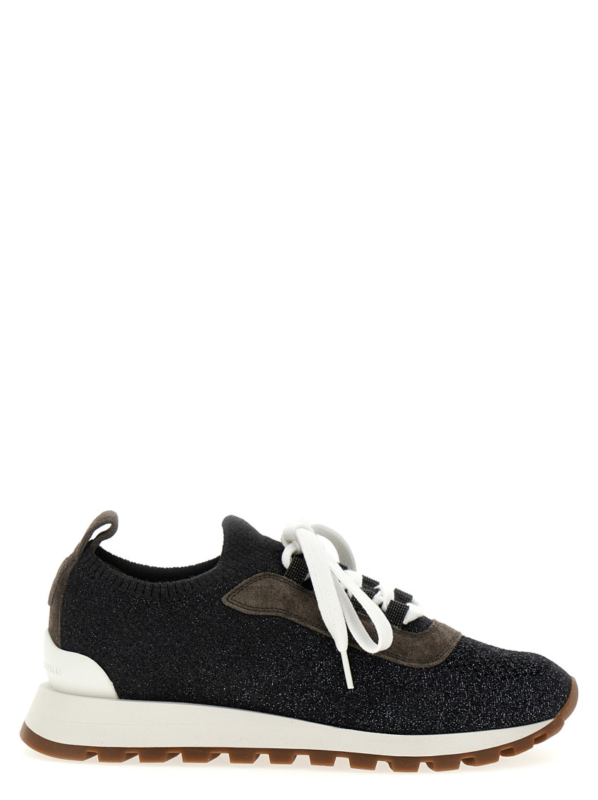Brunello Cucinelli Glitter Finish Sneakers Contrast Sole In Black