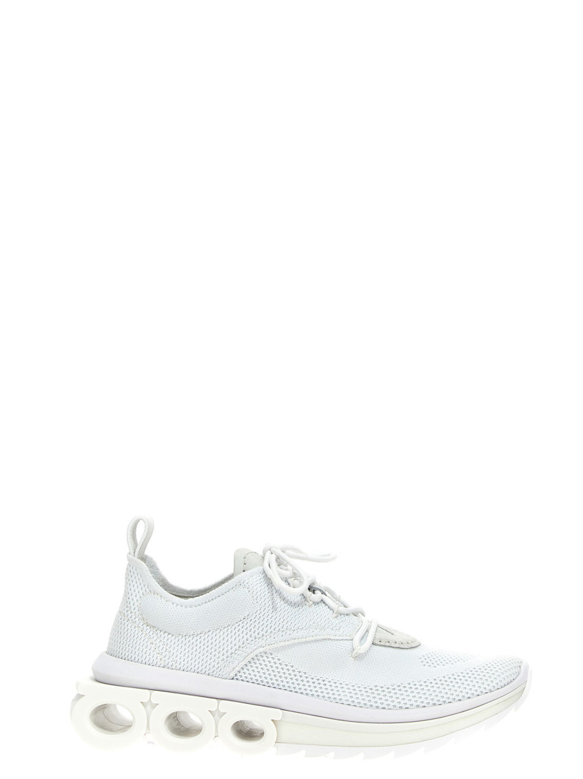 Ferragamo Mesh Pull Tab Round Toe Sneakers In White