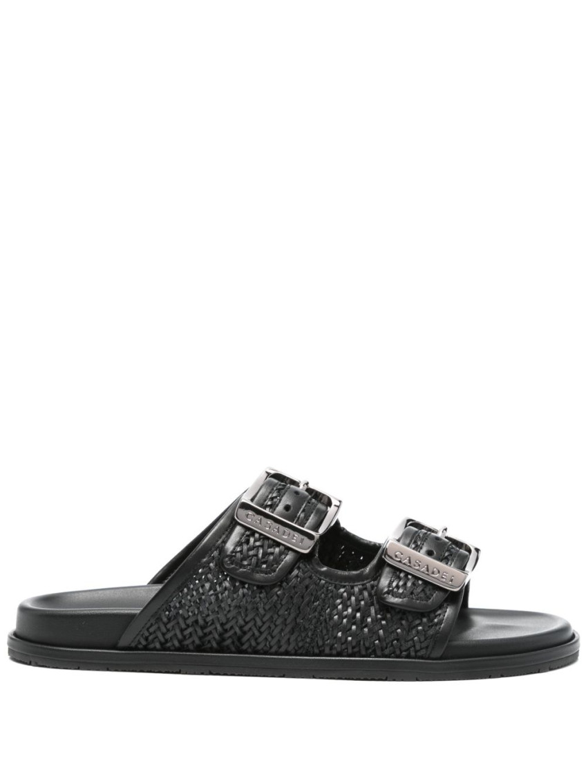 Casadei Perforated Rubber Sole Sandals With Round Toe In Black
