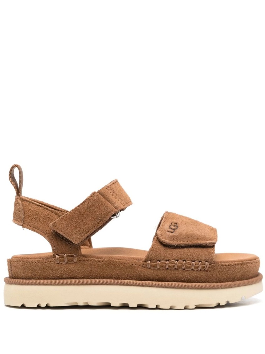 UGG BROWN LOGO OPEN TOE SANDALS 