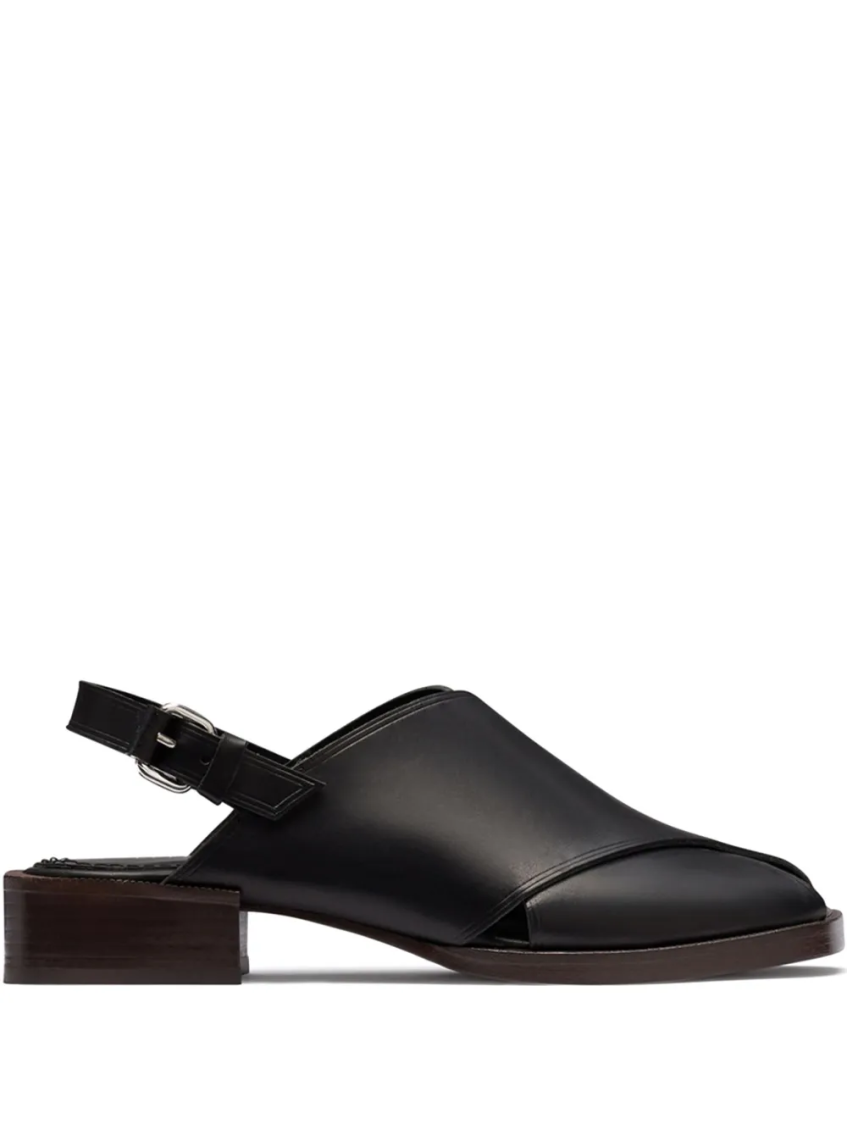 Lemaire Square Toe Block Heel Sandals With Crossover Strap